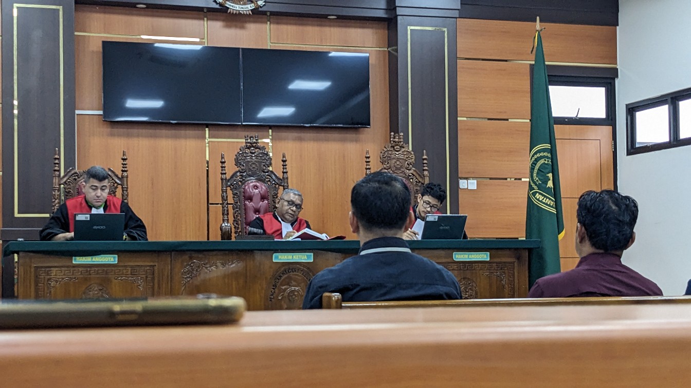 Sidang lanjutan kasus dugaan intimidasi dan perintangan penyidikan dengan terdakwa anggota DPRD Kuantan Singingi (Kuansing), Aldiko Putra, yang digelar di Pengadilan Negeri Teluk Kuantan pada Kamis (15/5/2025)